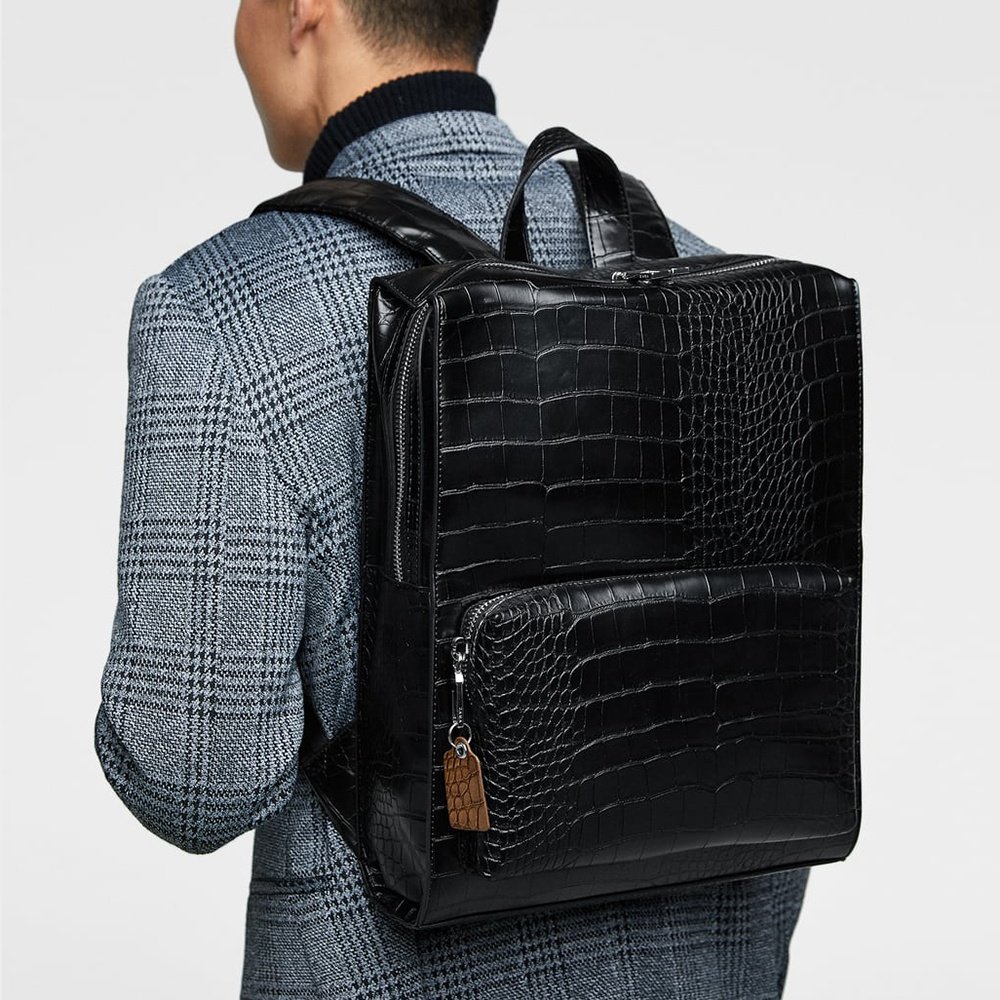 Custom Logo Crocodile Vegan Leather Black Mens Laptop Backpack Fashion Bagpack School Bookbag Travel Backpack For Men