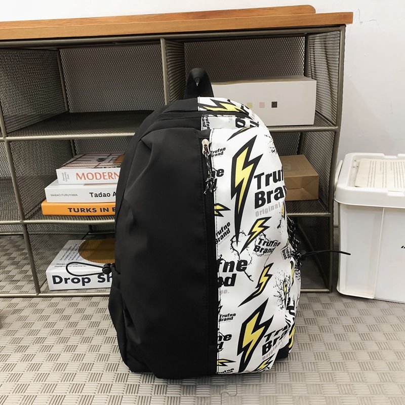 Trendy Cool Personality Student Backpack Graffiti Pattern Casual All-match Softback Schoolbag Zipper Closure Polyester Laptop