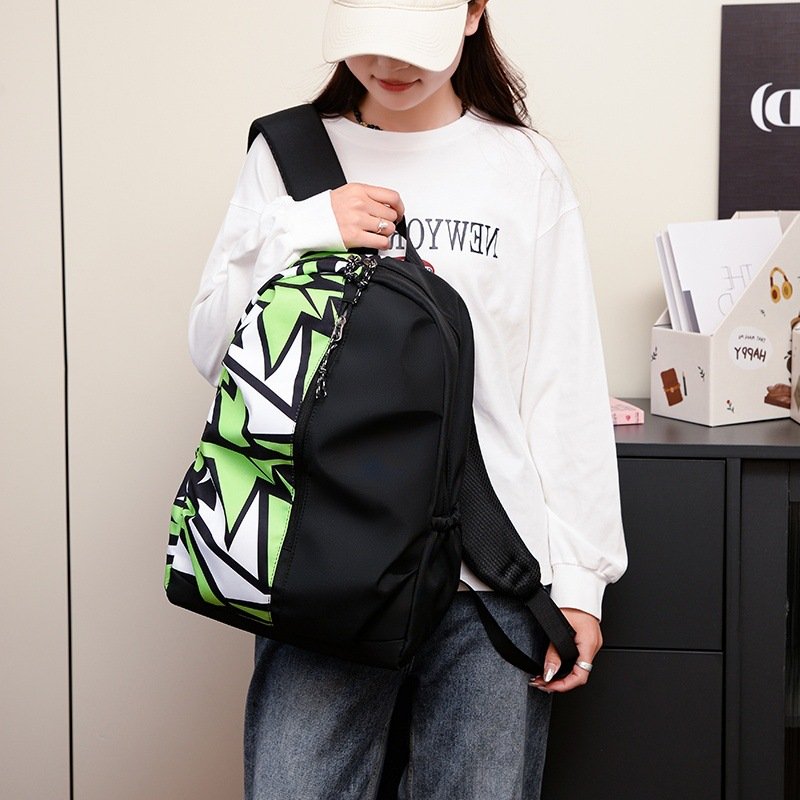 Trendy Cool Personality Student Backpack Graffiti Pattern Casual All-match Softback Schoolbag Zipper Closure Polyester Laptop