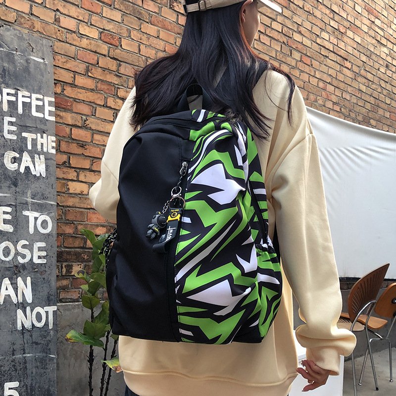Trendy Cool Personality Student Backpack Graffiti Pattern Casual All-match Softback Schoolbag Zipper Closure Polyester Laptop