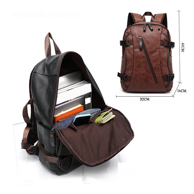 Luxury Custom Laptop Backpacks Mens Leather Backpack Travel Backpack With Earphone Hole