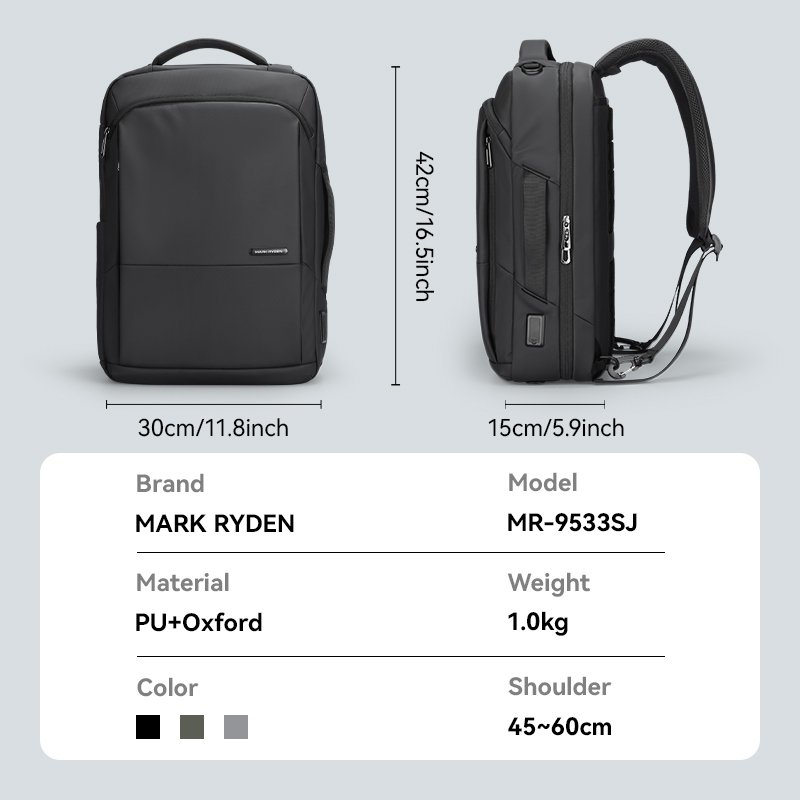 Mark Ryden Factory wholesale custom laptop bag light travel men backpack triple function shoulder bag MR9533SJ-B