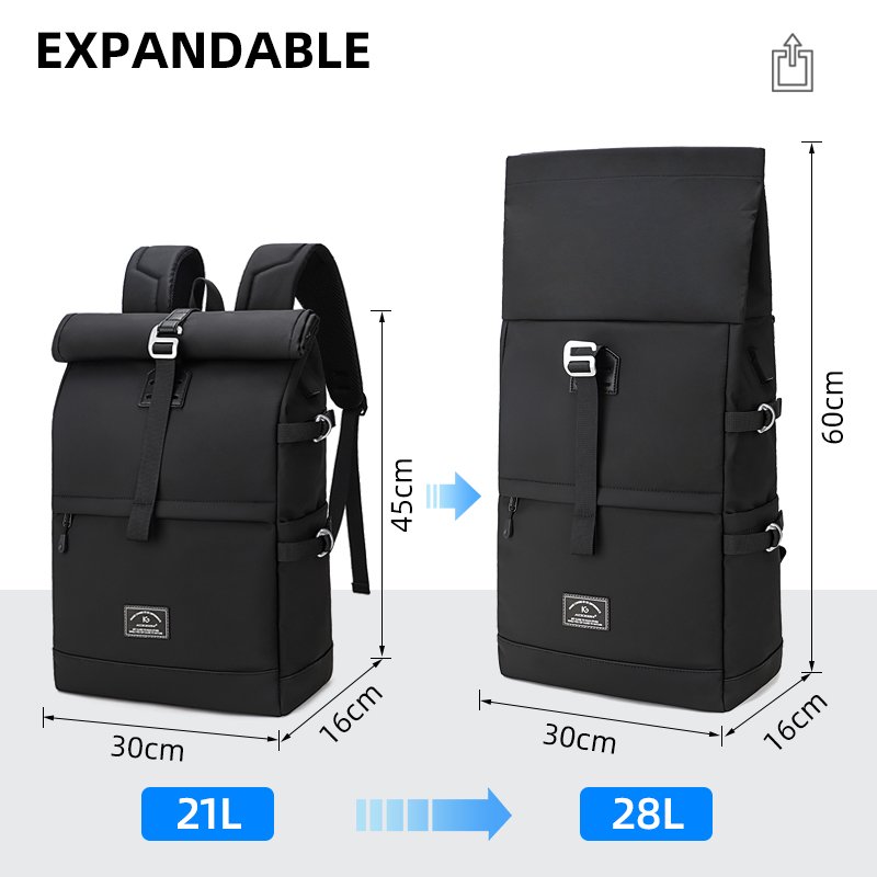 KOOGER Waterproof 15.6 inch Rolltop Laptop Backpacks School Bags with usb Daily life for Business College Travel