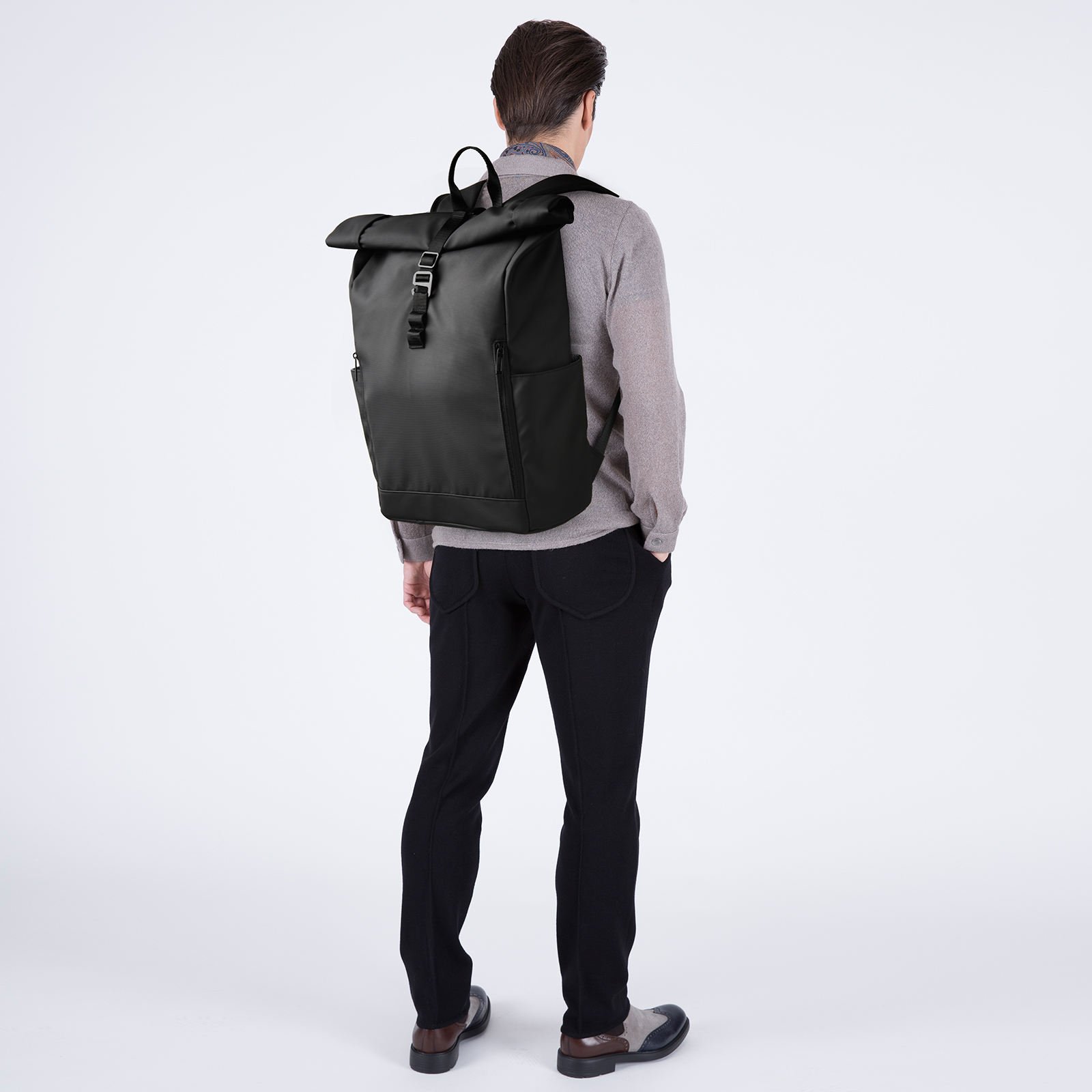 custom travel tuck modern backpack Expandable Roll Top College laptop bag rollup urban hiking Backpack for men rolltop backpack