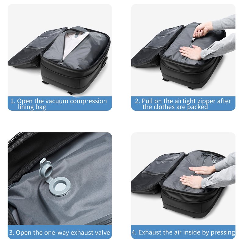 Factory hot sell vacuum compression backpack 17inch usb waterproof notebook unisex Oxford laptop travel custom backpack