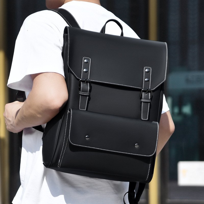 Custom Logo Retro Men PU Leather Laptop Backpack Large Capacity Waterproof Business Backpack for Tablet Pouch