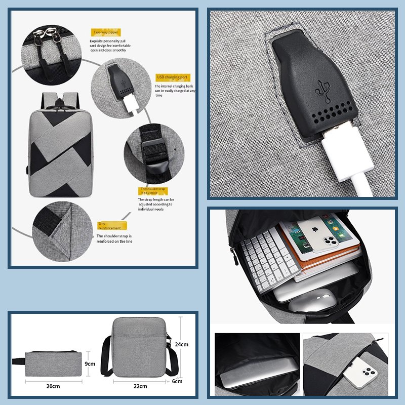 3 in1 Large capacity nylon waterproof USB charging port Business daily laptop backpack wholesaler manufacturer