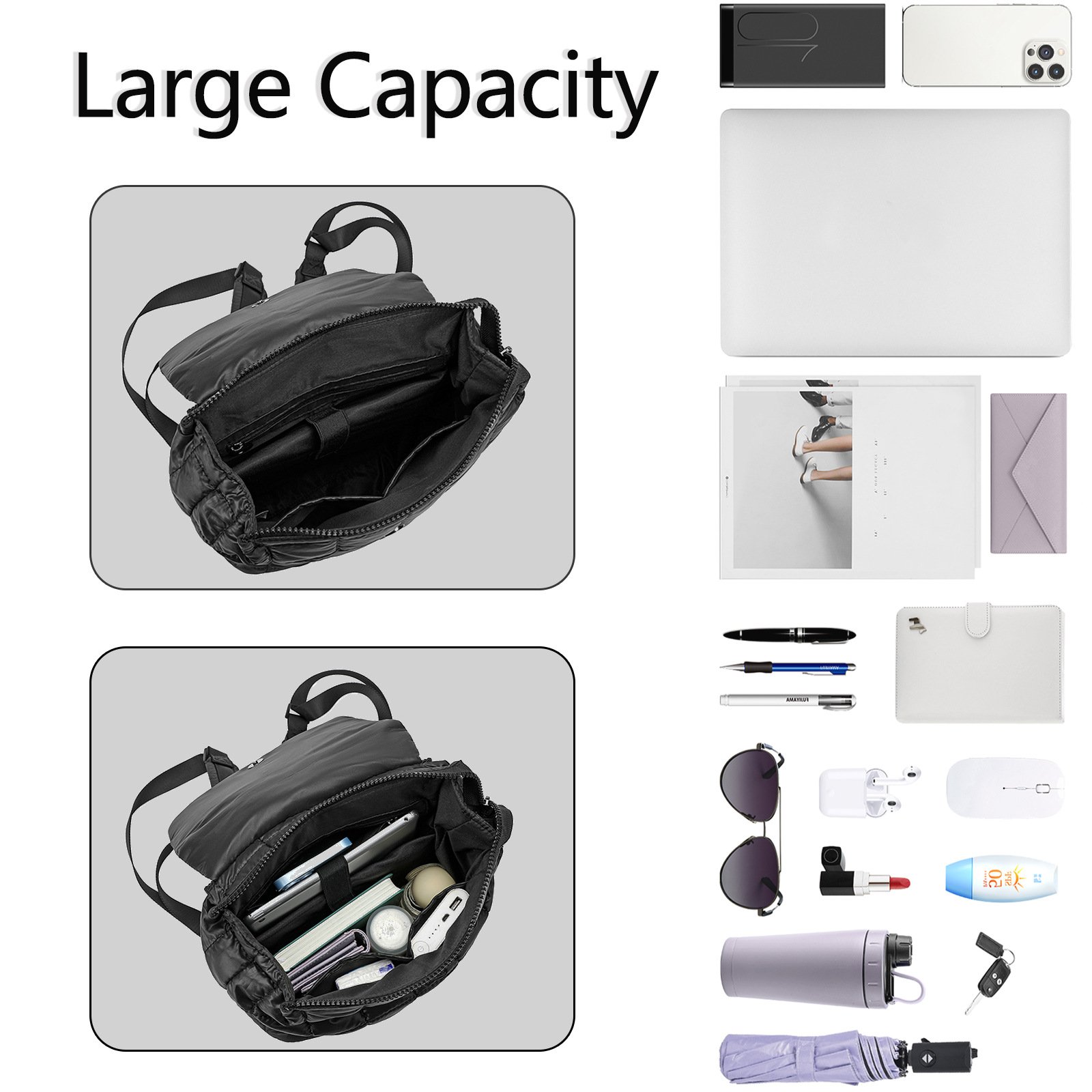 New Designer Lightweight Women Casual Quilted Padded Laptop Backpack Men Rhombus puffy Down cotton Puffer Backpack School Bag