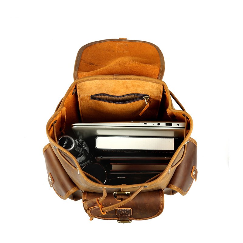 Large Capacity Vintage Cowhide Cow Real Leather Back Pack Outdoor Travel Laptop Genuine Leather Backpack Bag For Men
