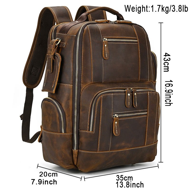 Large Capacity Vintage School Gym Bag Men Genuine Leather Laptop Backpack For Travel Outdoor