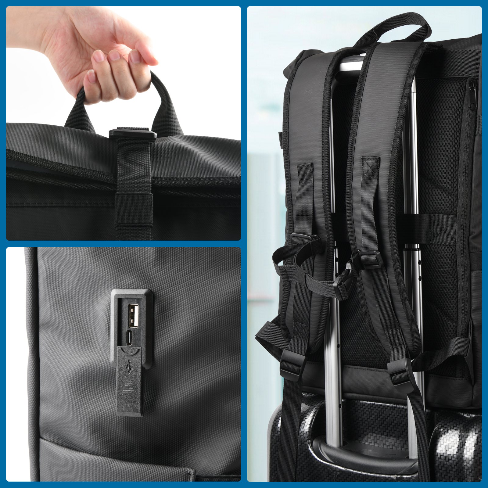 custom Roll Top backpack oxford leather rolltop laptop backpacks unisex minimalist high quality capacity men rolling backpack