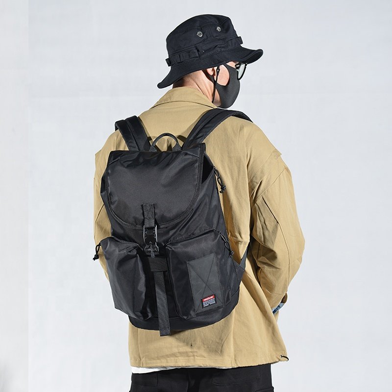 Wholesale customized logo nylon waterproof and fashionable casual drawstring flip backpack for men