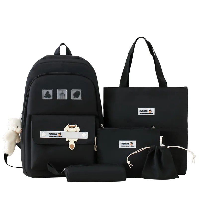 wholesale Fashion Custom 5 Pcs Set Custom Nylon Backpack College Student School Bag Laptop Backpacks Mochilas