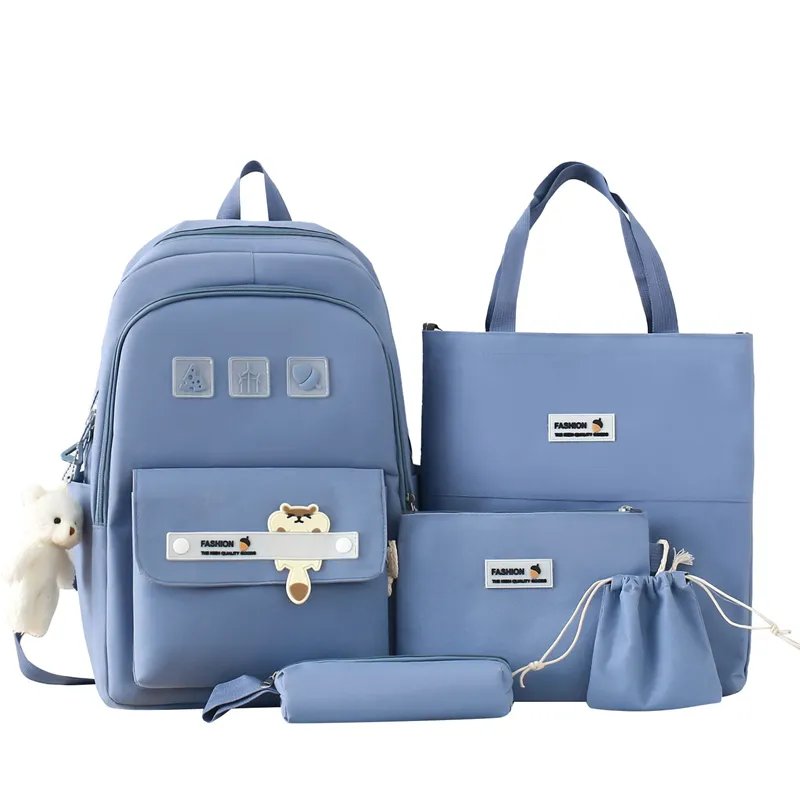 wholesale Fashion Custom 5 Pcs Set Custom Nylon Backpack College Student School Bag Laptop Backpacks Mochilas