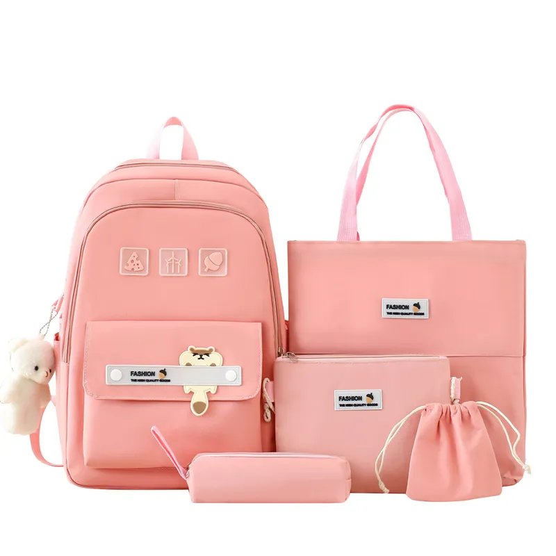 wholesale Fashion Custom 5 Pcs Set Custom Nylon Backpack College Student School Bag Laptop Backpacks Mochilas