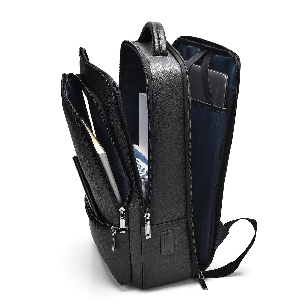 Custom Logo 15.6 Inch Multifunctional Premium PU Leather Business Travel Laptop Backpack Softback Oxford Bag with USB School Use