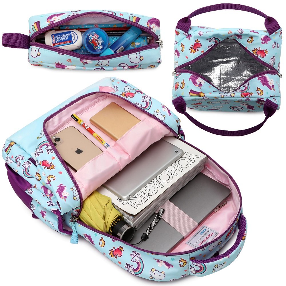 Multi Color 3 In 1 Student Backpack Set Waterproof Lightweight Girl Unicorn Backpack