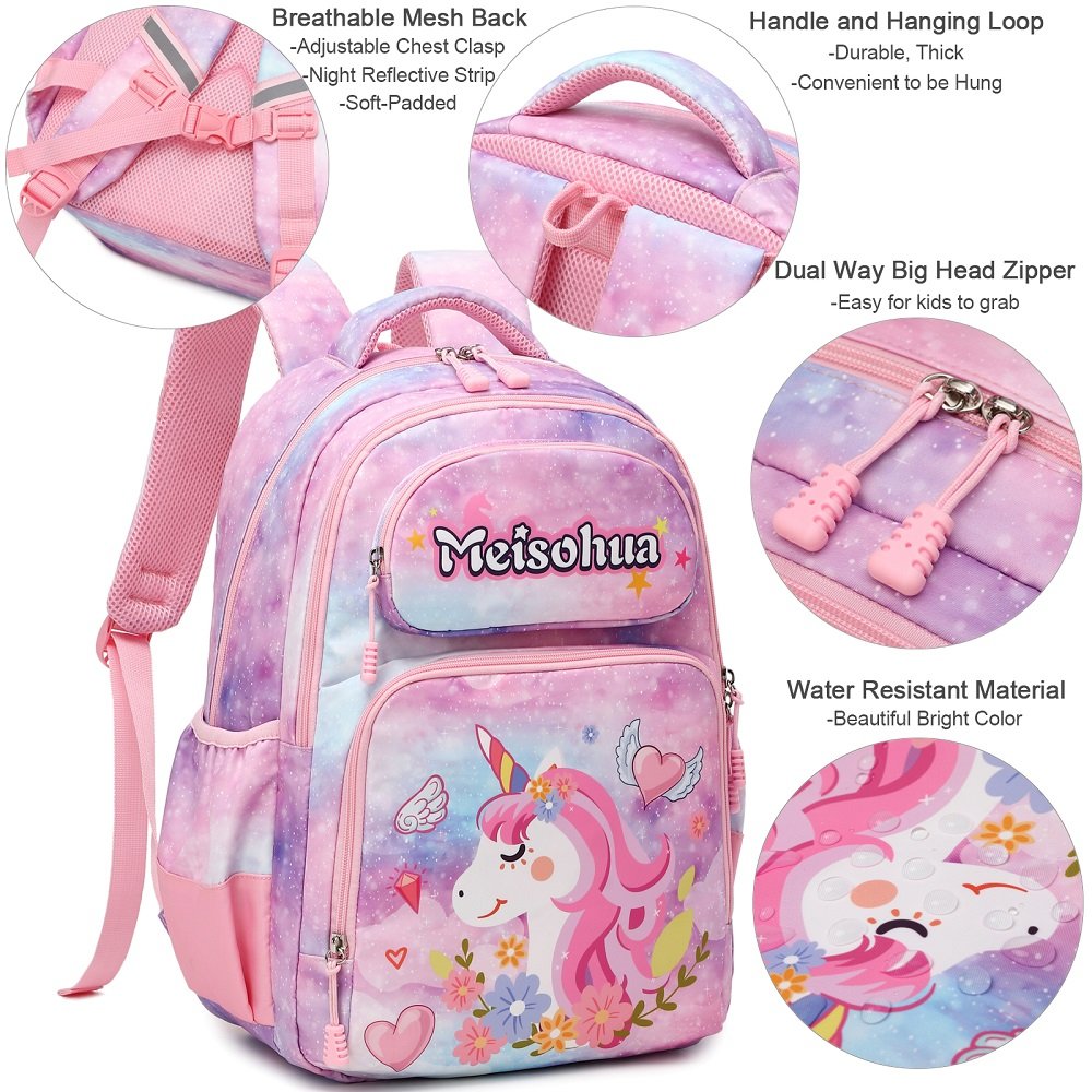 Multi Color 3 In 1 Student Backpack Set Waterproof Lightweight Girl Unicorn Backpack