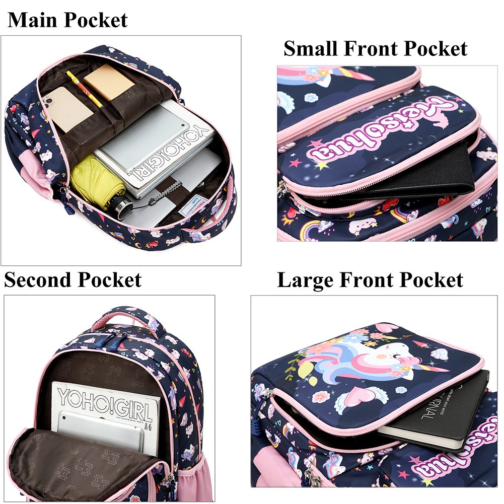 Multi Color 3 In 1 Student Backpack Set Waterproof Lightweight Girl Unicorn Backpack