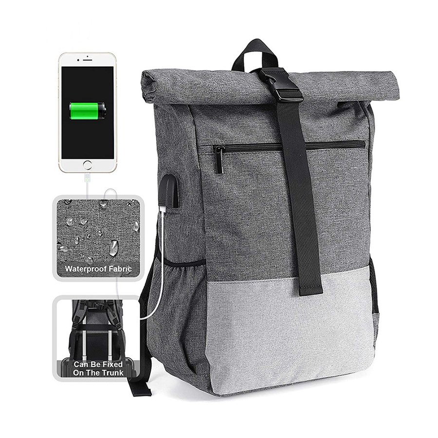 Laptop Backpack Trendy Big Capacity With USB Charging Port waterproof Business travel Rolltop laptop backpack