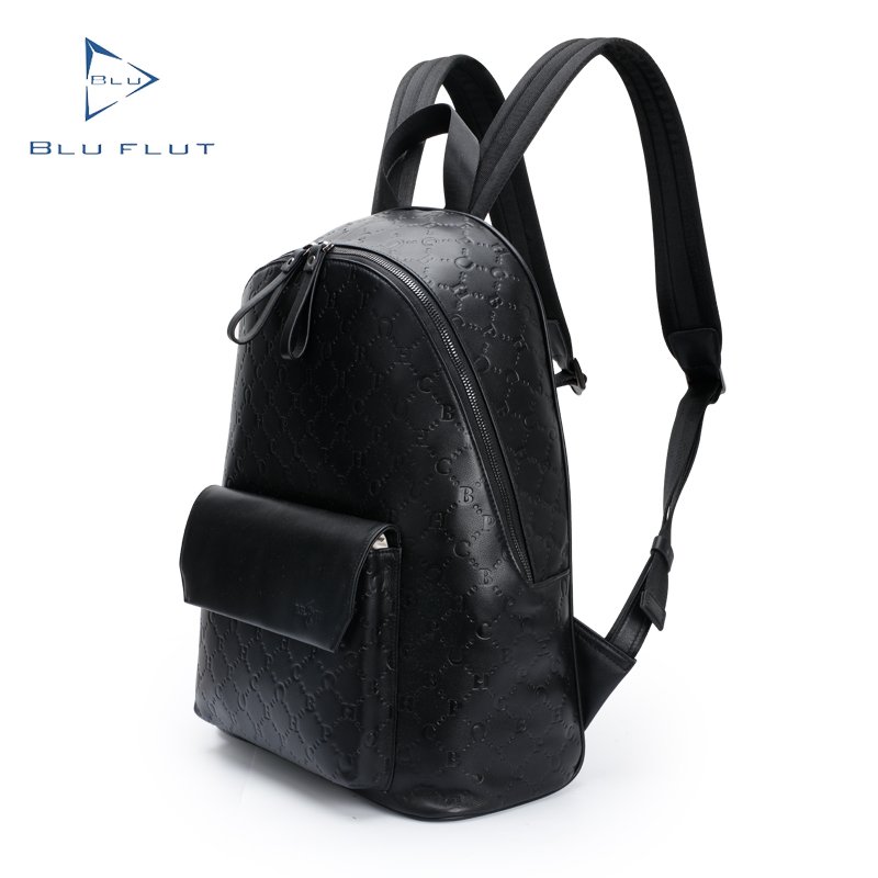 Stylish full embossed leather laptop backpack business travel leather duffle bag large capacity black top leather backpacks