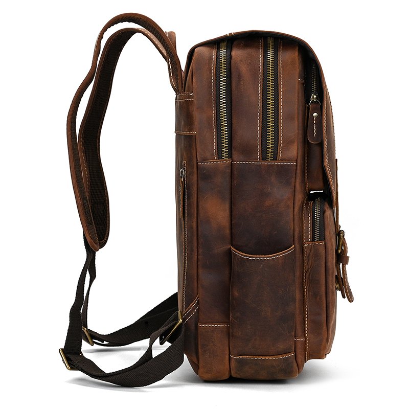 high capacity luxury travel computer school bag men leather outdoor vintage laptop backpack