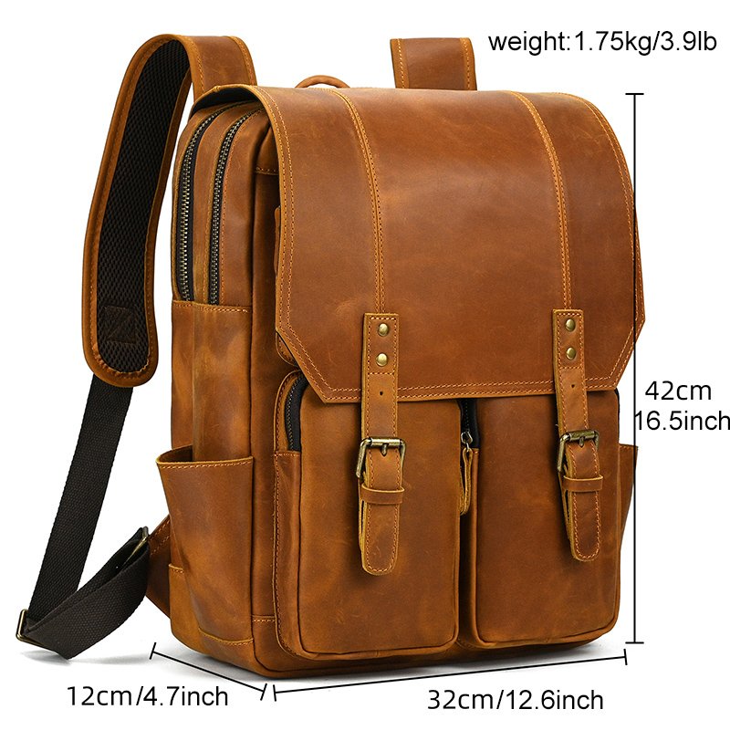 high capacity luxury travel computer school bag men leather outdoor vintage laptop backpack