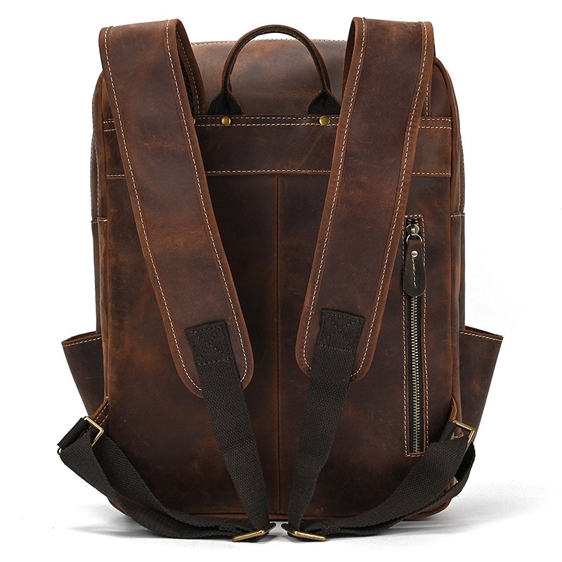 high capacity luxury travel computer school bag men leather outdoor vintage laptop backpack