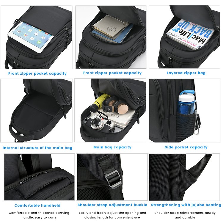Black Bag Usb Computer Student 13inch Charging Business Laptop Travel Backpack For Men