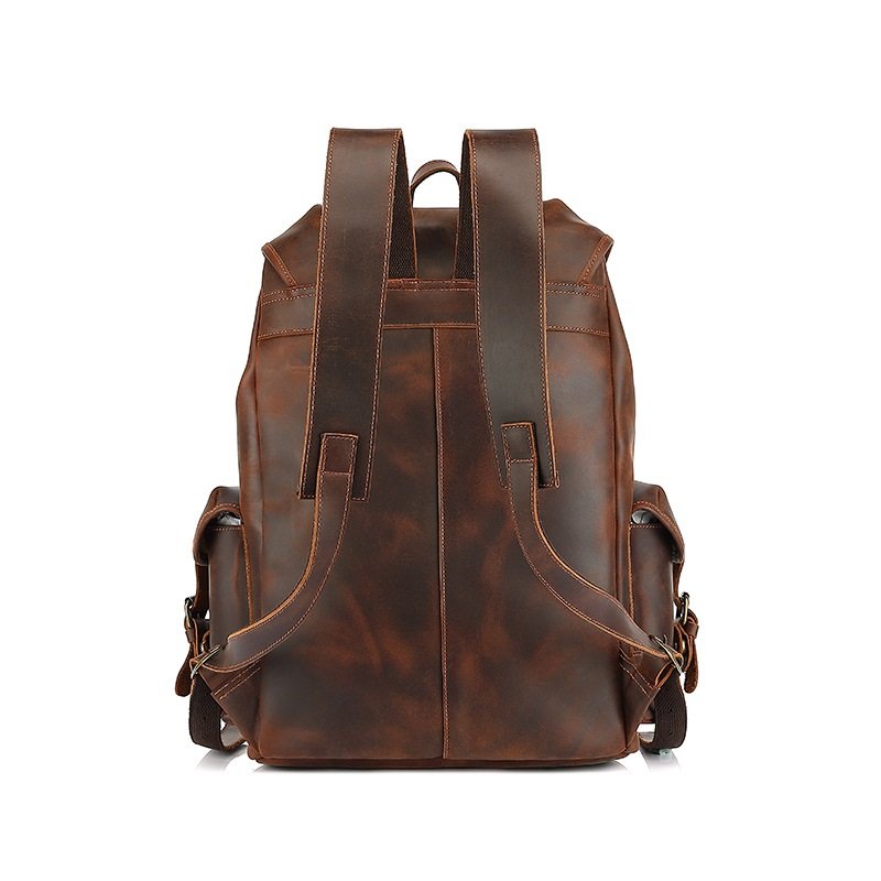 Vintage Crazy Horse Leather Laptop Backpacks Bag Men Hand Bag Casual Outdoor Travel Computer Backpack
