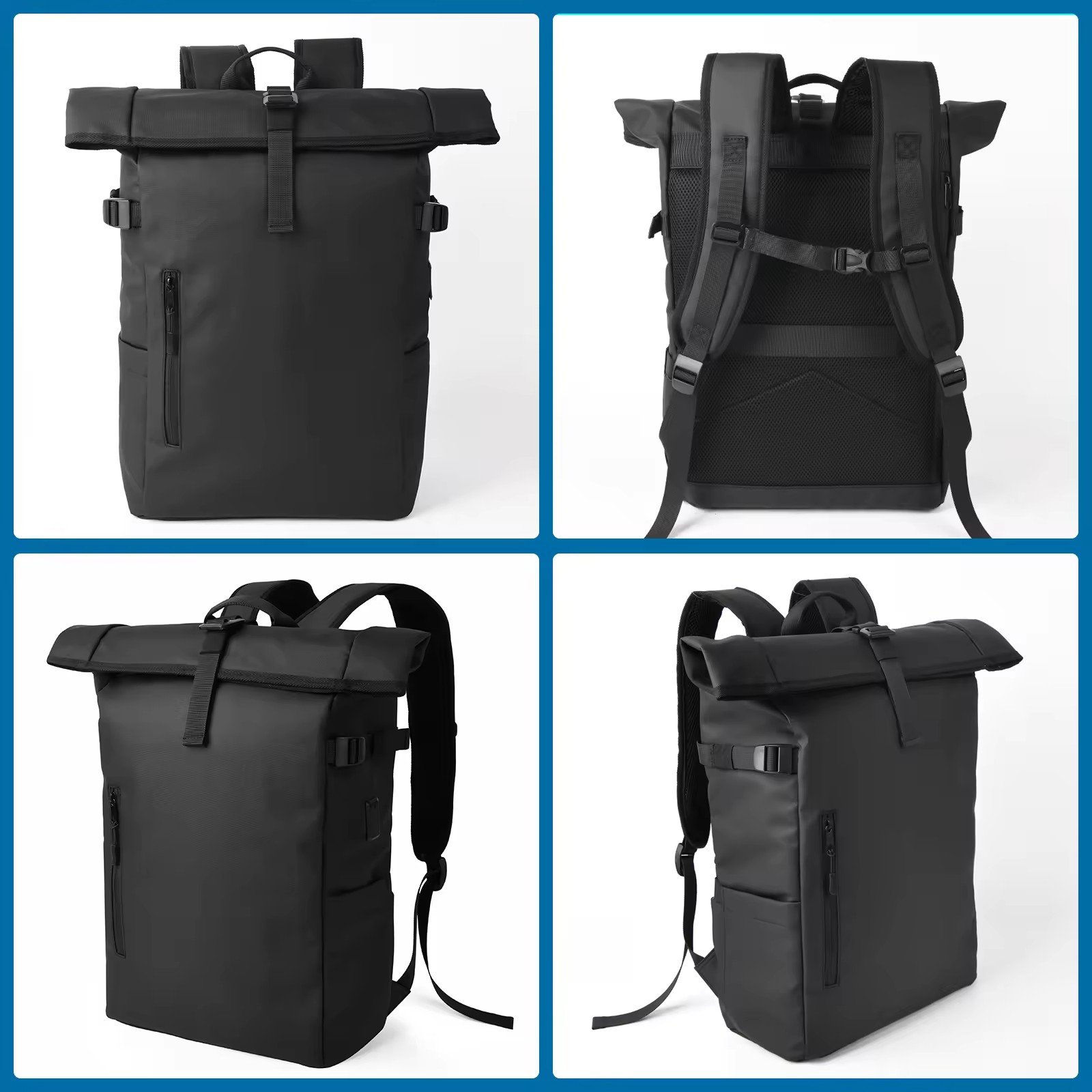 custom Roll Top backpack oxford leather rolltop laptop backpacks unisex minimalist USB capacity men rolling backpack