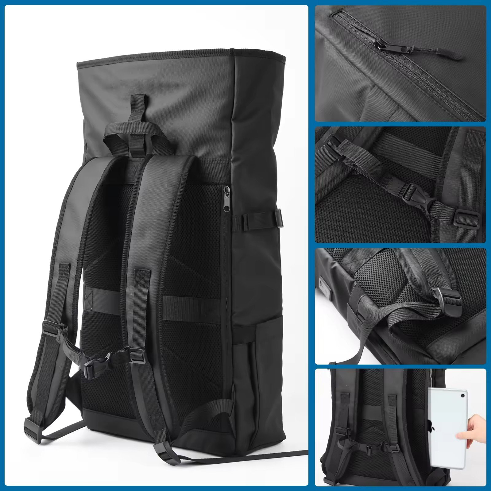 custom Roll Top backpack oxford leather rolltop laptop backpacks unisex minimalist USB capacity men rolling backpack