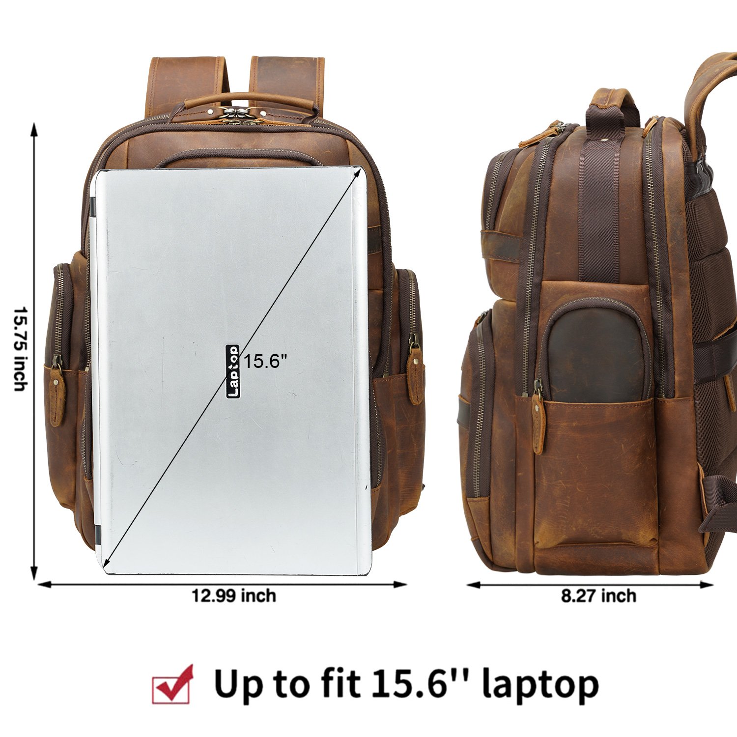 Large Capacity Custom Logo Retro 15.6 inch Laptop Backpack Men's Genuine Cowhide Leather Traveling Backpack bags