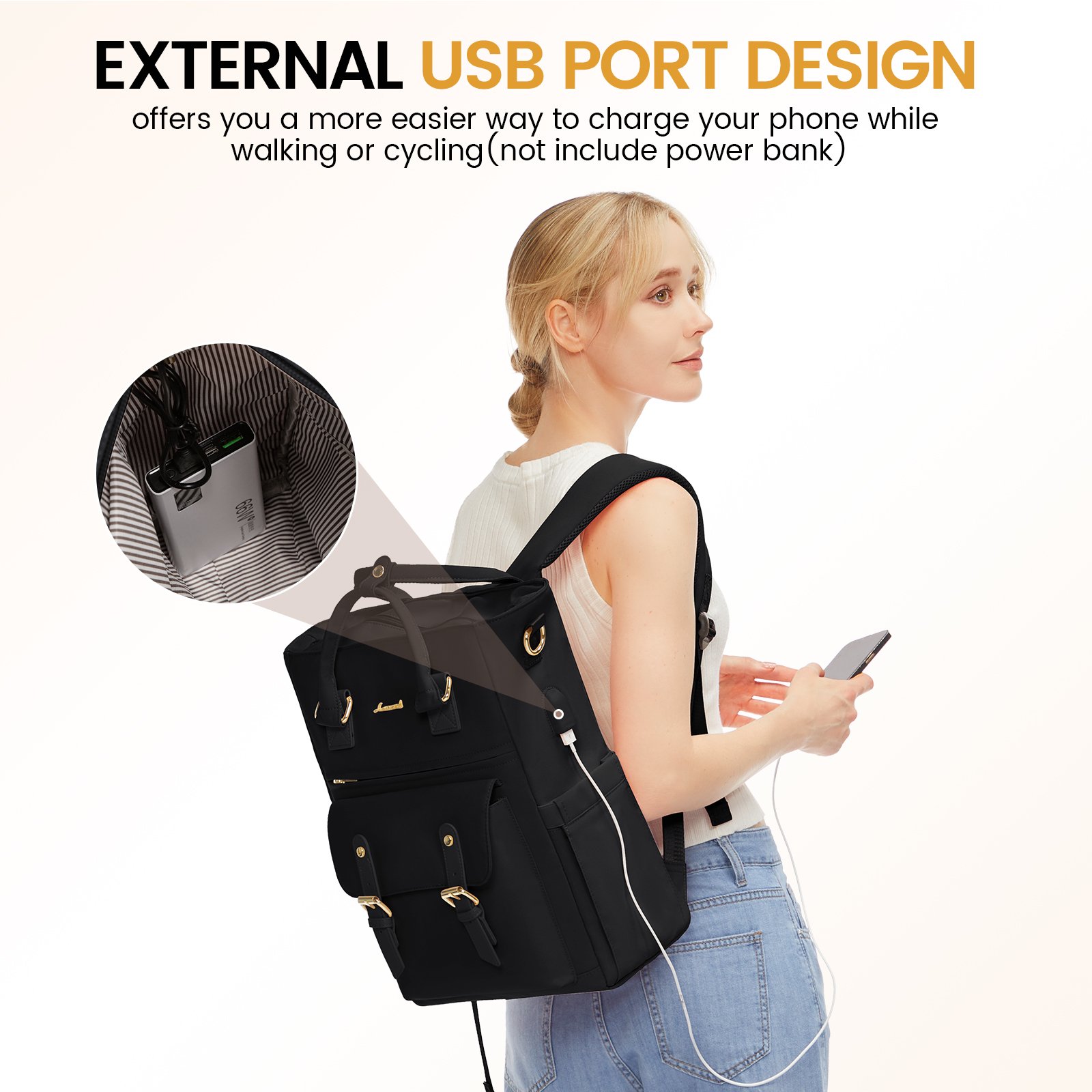 LOVEVOOK 14 15.6 17 Inch Student School Book Bags with USB Port Womens Fashion Casual Waterproof Laptop Backpack for Woman Girls