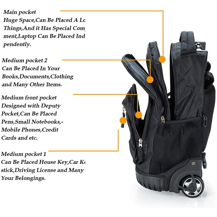 Wheeled Rolling Backpack Custom Logo Fashion Travel Waterproof Business Laptop Trolley Laptop Backpack
