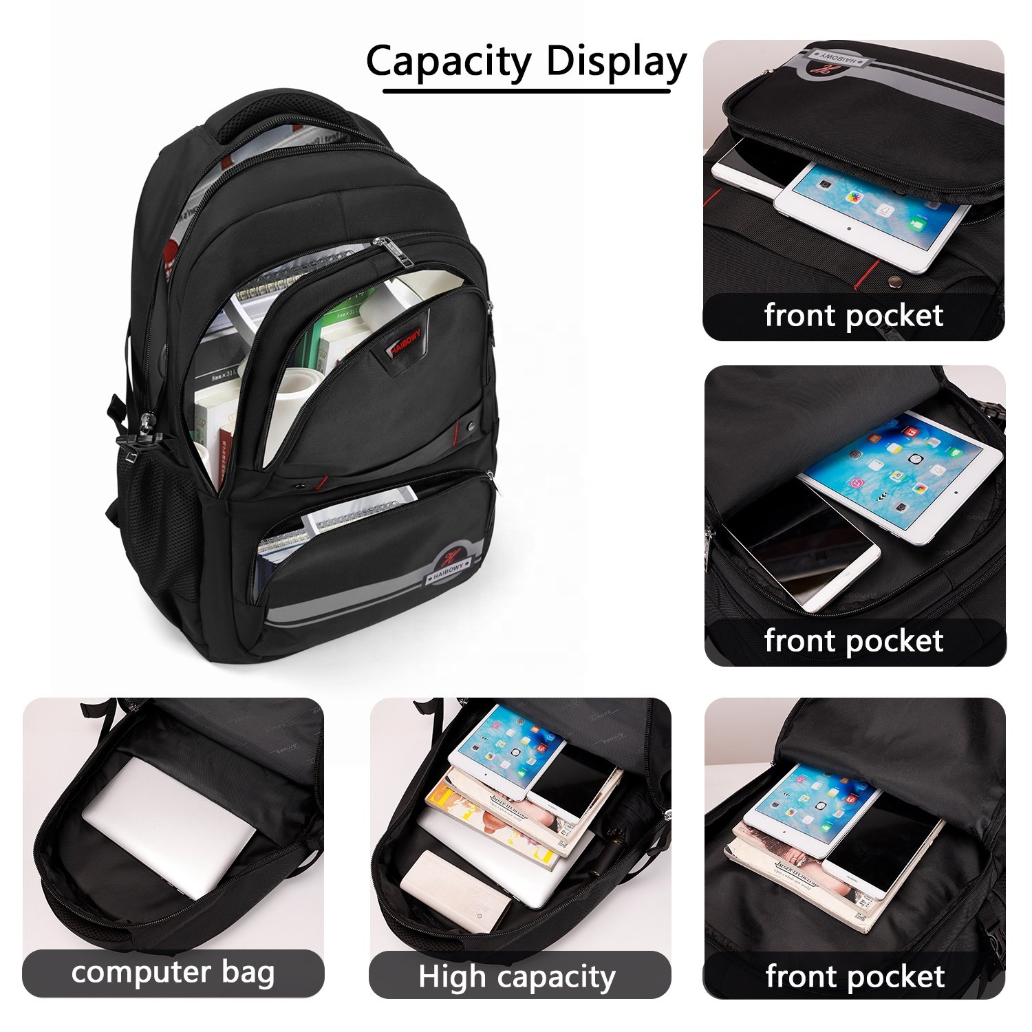 HAIBOWY 2024 Wholesale Customizable USB Notebook Backpack Large Capacity Waterproof Fashion School Bag Hiking Hot Sale Backpack
