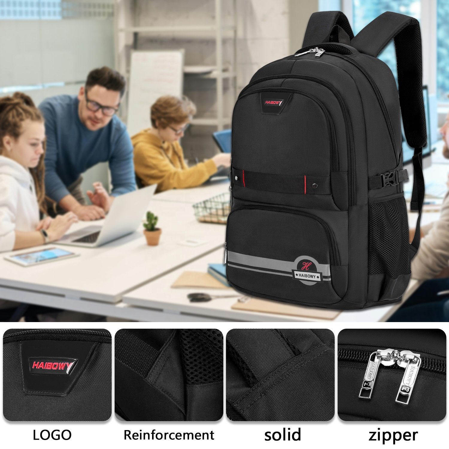 HAIBOWY 2024 Wholesale Customizable USB Notebook Backpack Large Capacity Waterproof Fashion School Bag Hiking Hot Sale Backpack