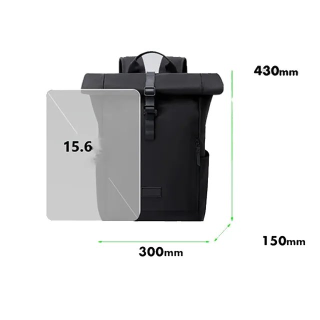 Custom waterproof roll top backpack black nylon rolltop laptop backpacks school bags unisex custom logo leather rolling backpack