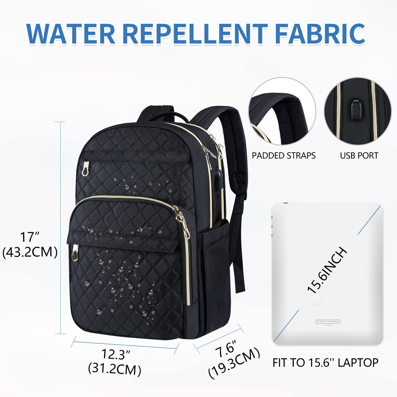 Custom Stylish Water-repellent Nylon Backpack for Travel Business Laptop Backpack for Women 15.6 Inch with USB Charging Port