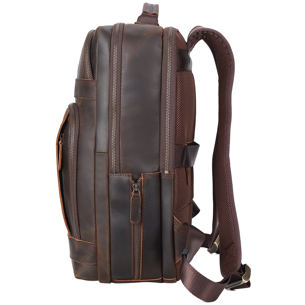 Factory Wholesale Genuine Full Grain Leather Men's Back Pack School Bag Vintage Outdoor Crazy Horse Cowhide Laptop Backpack