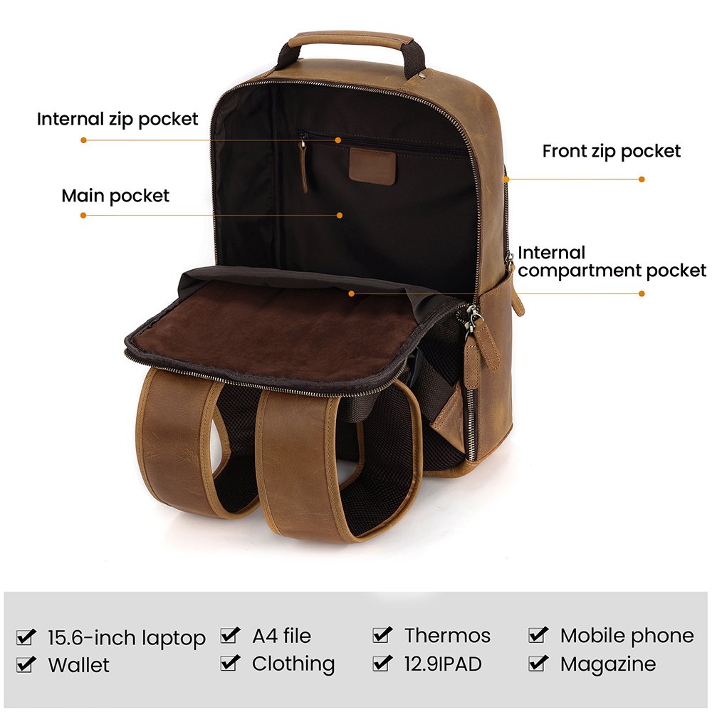 Wholesale Custom School Travel Business Men's Backpacks Bags Genuine Leather Laptop Backpack with USB Charger