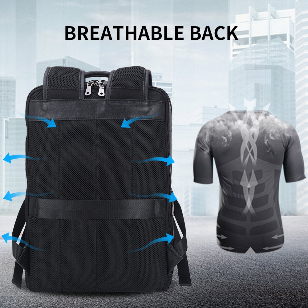 2023 New Arrival Custom Top Quality Black Men's Genuine Leather Bag Business 15.6 Inch Leather Laptop School Backpack Bag