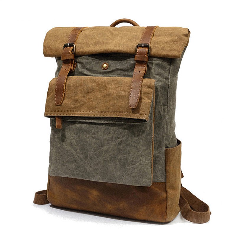 canvas for 14 inch laptop backpack School Bags Waxed Canvas Leather Backpack