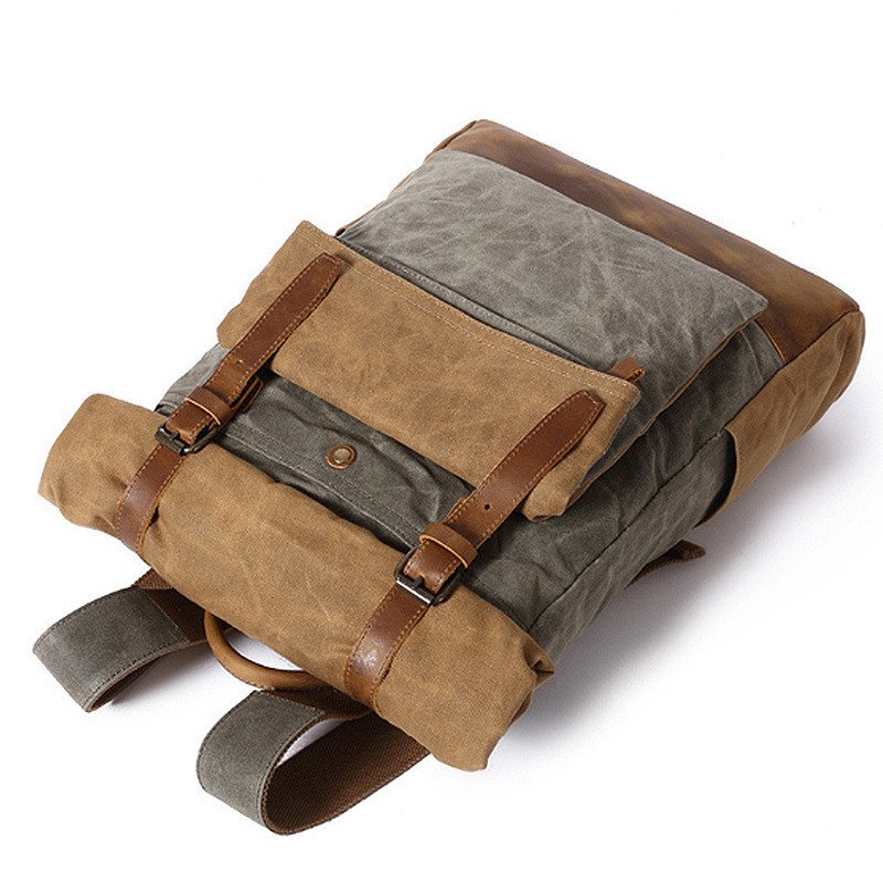 canvas for 14 inch laptop backpack School Bags Waxed Canvas Leather Backpack