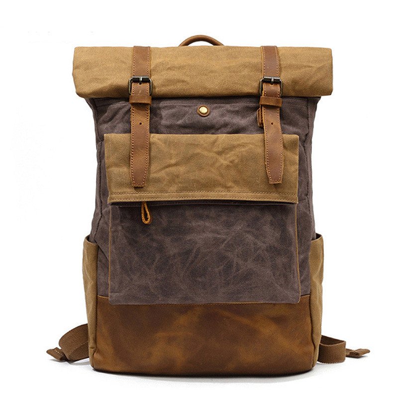 canvas for 14 inch laptop backpack School Bags Waxed Canvas Leather Backpack