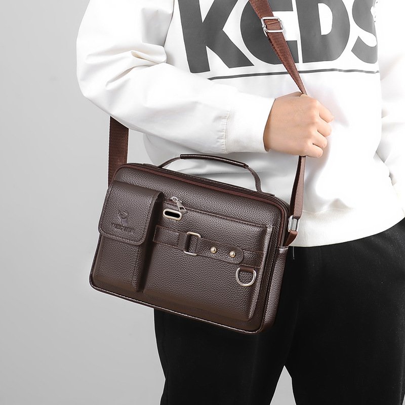 Popular Sacoche Customized Logo Men's Laptop Backpack PU Leather Sling Bag Business Shoulder Messenger Bag For Men