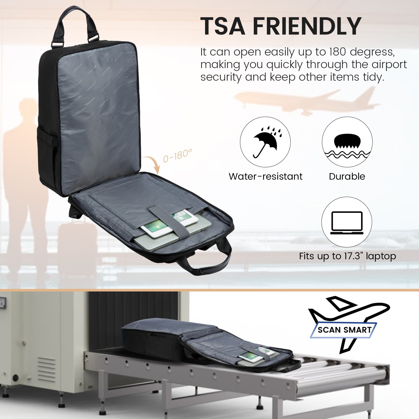 LOVEVOOK Waterproof Business Back pack with USB Port TSA Friendly Travel School Bookbag 15.6 In Laptop Backpack for Men Women