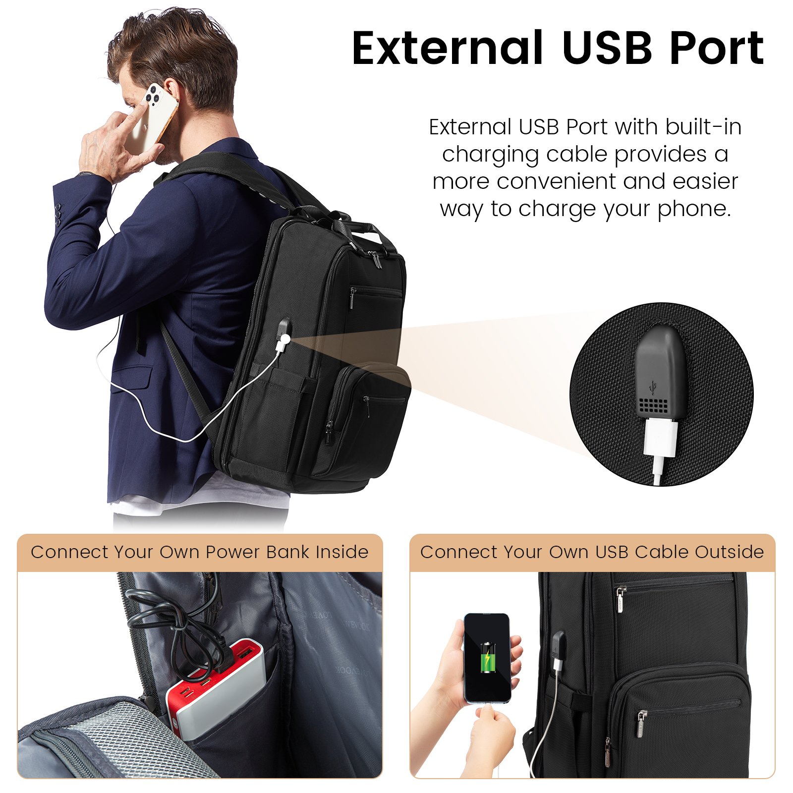 LOVEVOOK Waterproof Business Back pack with USB Port TSA Friendly Travel School Bookbag 15.6 In Laptop Backpack for Men Women