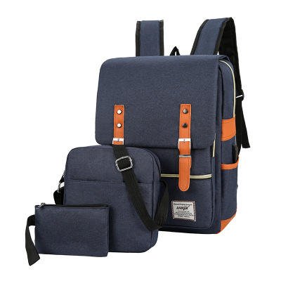 Hot Sale Durable Fashion Business School Bag Men Laptop USB Charging Blue 3pcs Set Backpack