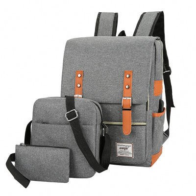 Hot Sale Durable Fashion Business School Bag Men Laptop USB Charging Blue 3pcs Set Backpack